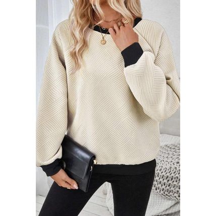 Jet Stream Color Block Edge Raglan Sleeve Crew Neck Textured Top