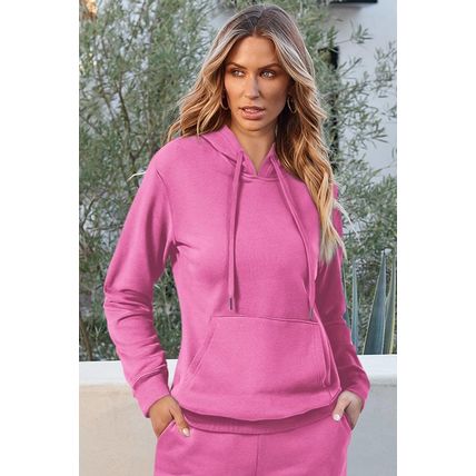 Bonbon Solid Color Fleece Lined Drawstring Hoodie with Pocket
