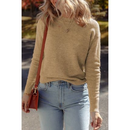 Straw Yellow Brushed Knit Casual Fitted Sweater