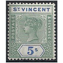 St Vincent 1899 SG75 5/- Green & Blue Mounted Mint . ..