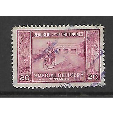 PHILIPPINES 1947 SPECIAL DELIVERY 20c PURPLE CYCLIST MESSENGER SG E651 F/U