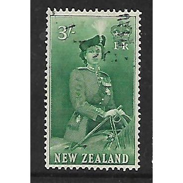 NEW ZEALAND 1954 3s BLUISH GREEN QUEEN ELIZABETH II SG 734 FINE USED