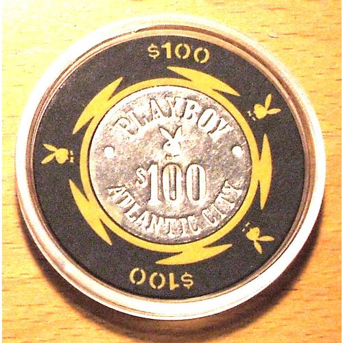 Playboy $100. Casino Chip - 1981 - ATLANTIC CITY, New Jersey - Yellow - BJ