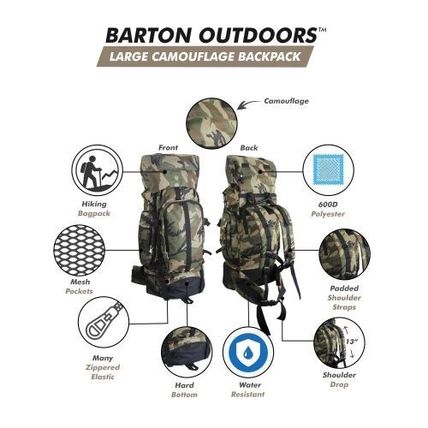 Large Camo Hiking & Mountaineering Backpack – 30" Water-Resistant Heavy-Duty 600
