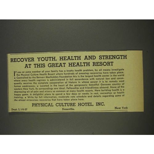 1937 Physical Culture Hotel Ad - Recover Youth
