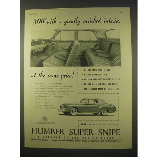 1954 Humber Super Snipe Car Ad - Enriched Interior