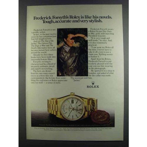 1982 Rolex Day-Date Chronometer Ad - Frederick Forsyth