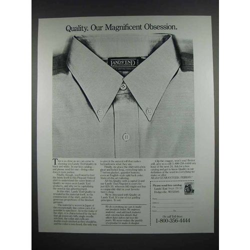 1987 Lands End Clothing Ad - Quality Our Obsession