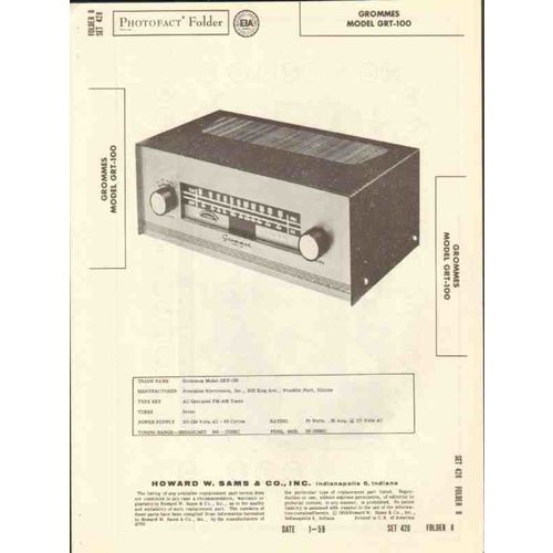 GROMMES model GRT-100 7 tube AM FM radio tuner Sams Photofact manual