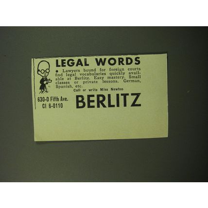 1950 Berlitz School of Language Ad - Legal Words