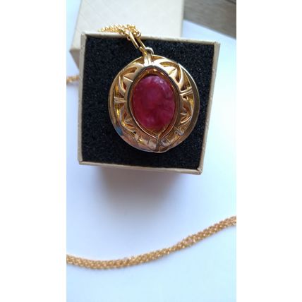 Pink African Blood Ruby handmade jewelry 18 inch gold tone necklace