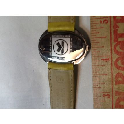 K&Bros Silver-Tone Unisex Watch with Yellow Leather Band