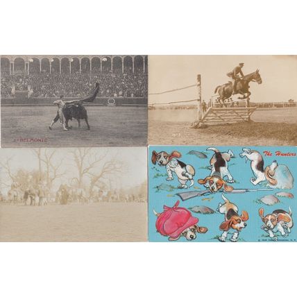 20x Blood Sport Fox Hunting Horse Racing Bull Killing Fighting Postcard Bundle