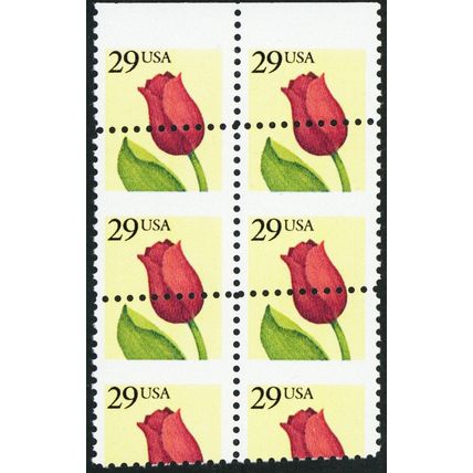 2524, MNH 29¢ Tulip Misperf Shift Freak Error Block of Four - Stuart Katz