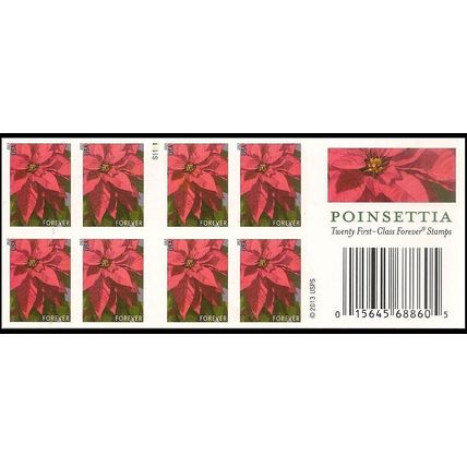 Poinsettia Wreath Booklet NDC Pane of 20 - Stamps Scott 4816e