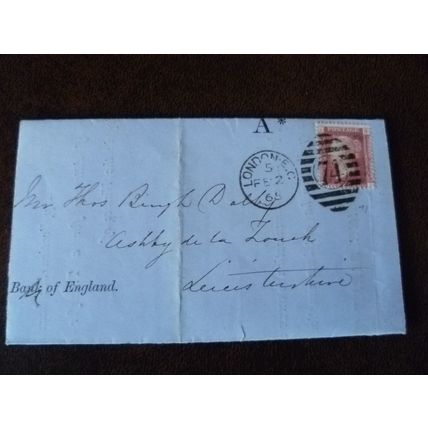 1865 GB QV 1d Red stamp JN Plate No 71 Bank of England Duplex 74 entire Dalby