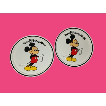 Two (2) Vintage Disneyland Walt Disney 11" Mickey Mouse Metal Tin Plates