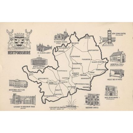Hertfordshire Old 1971 Car Park Map Postcard
