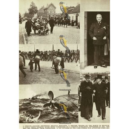 Belgian Refugees, Troops & Sinking Of HMS Cressy, 1914, Book Illustration, 1936