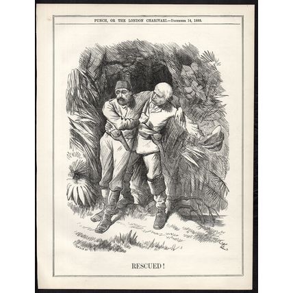 RESCUED 1889 Sir John Tenniel - Henry Morton Stanley PUNCH CARTOON PAGE