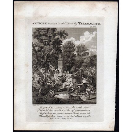 ANTIOPE RESCUED IN THE CHACE BY TELEMACHUS 1794 John Barlow - Dubourg ENGRAVING