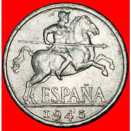 Ⰶ GENERALISSIMO FRANCO (1936-1975): SPAIN★ 10 CENTIMOS 1945★LOW START★NO RESERVE