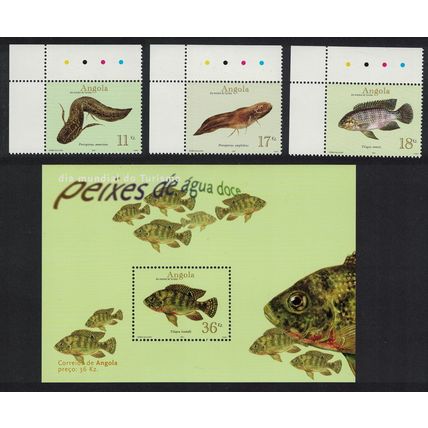 Angola Freshwater Fish 3v+MS Corners 2001 MNH SG#1620-MS1623