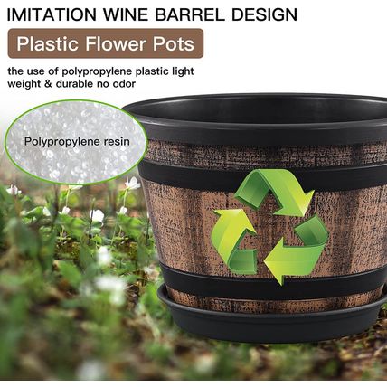 Quarut Plant Pots Set of 4 Pack 12 Inch,Large Whiskey Barrel Planters with Drain