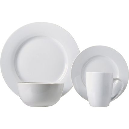 Amazon Basics 16-Piece Porcelain Kitchen Dinnerware Set with Plates, Bowls and M