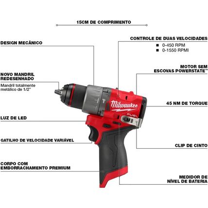 Milwaukee 3404-20 12V Fuel Cordless 1/2" Hammer Drill/Driver (Bare Tool)