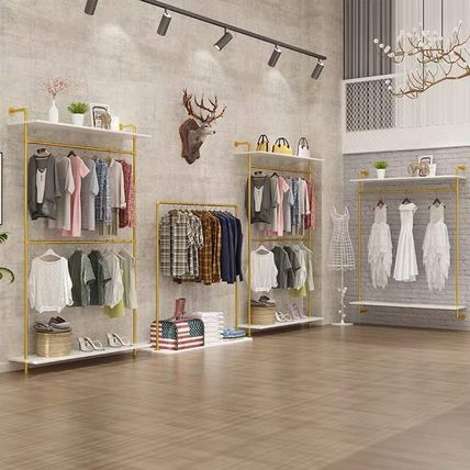 Modern Simple Industrial Pipe Double Hanging Rods Clothing Rack,Retail Display W