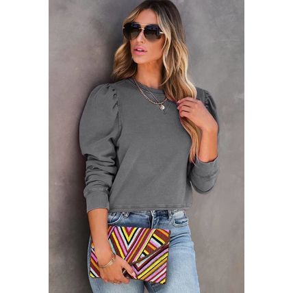 Gray Vintage Washed Puff Sleeve Sweatshirt