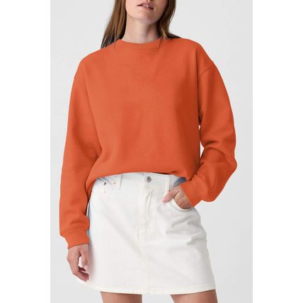 Orange Plain Drop Shoulder Crewneck Pullover Sweatshirt