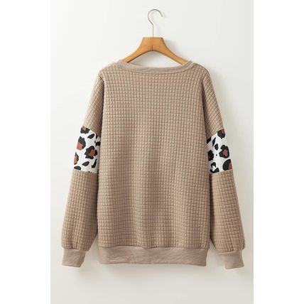 Parchment Leopard Quilted Patchwork Crew Neck Sweatshirt
