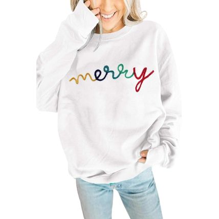 White MERRY Graphic Pullover Sweatshirt