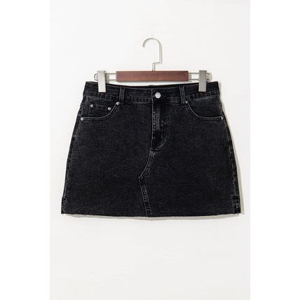 Carbon Grey Mineral Wash Ripped Raw Hem Denim Mini Skirt