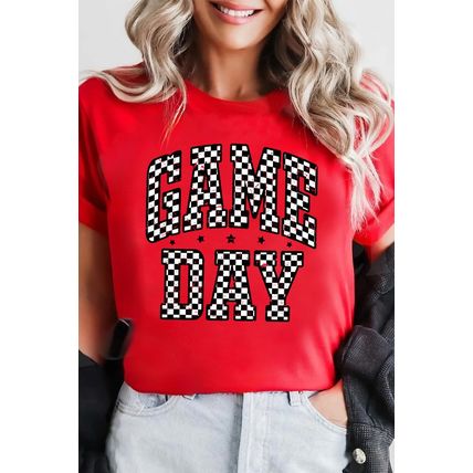 Red Checkered Game Day Graphic T Shirt