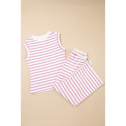 Rose Stripe Casual Wide Leg 2pcs Pants Set