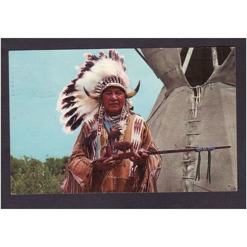 AMERICAN POST CARD - INDIAN CHIEF STANDING EAGLE - USED