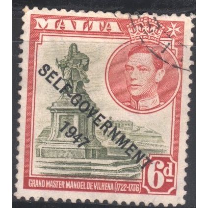 Malta 1948 - SG242 - 6d olive/red - Statue of Manoel de Vihena - used