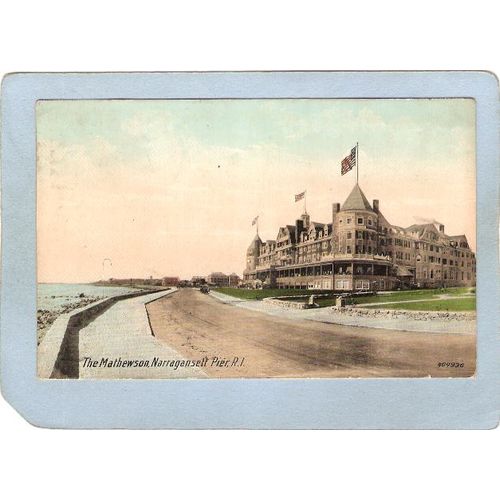 Rhode Island Narragansett Pier The Mathewson Street Scene w/Old Car~816