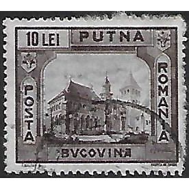 Mi 728: 10 L. brown-purple Restoration of Bukovina (Suceava): Putna (perfin)