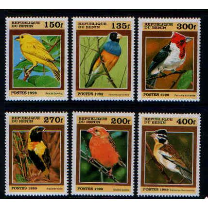BENIN 1999 BIRDS 135 - 400F SET 6 VALS UM MINT