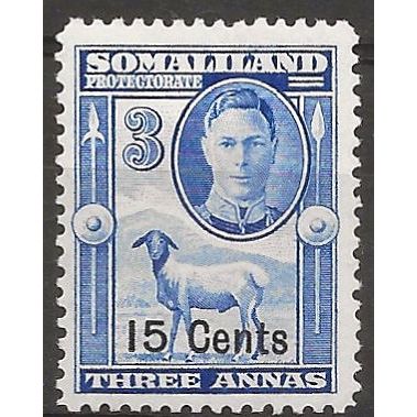 Somaliland Prot 1939 SG127 15c on 3a Bright Blue Mounted Mint . .