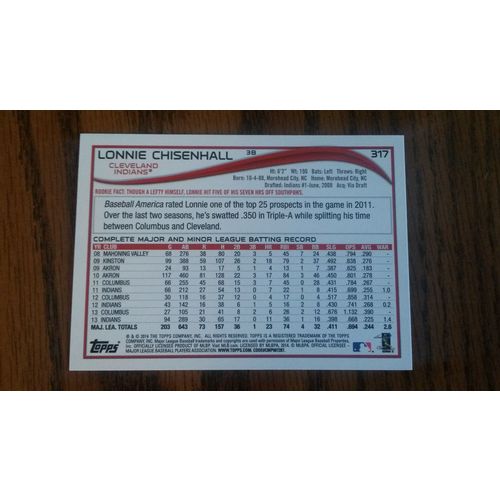 2014 Topps Card # 317 Lonnie Chisenhall Mint (9) Cleveland Indians
