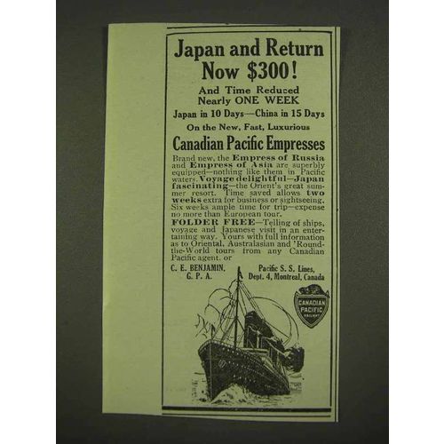 1913 Canadian Pacific Ad - Japan And Return