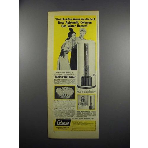 1949 Coleman Gas Water Heater Ad - Feel Like New Woman