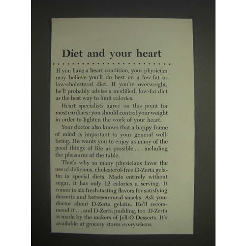 1959 D-Zerta Gelatin and Pudding Ad - Diet and your heart