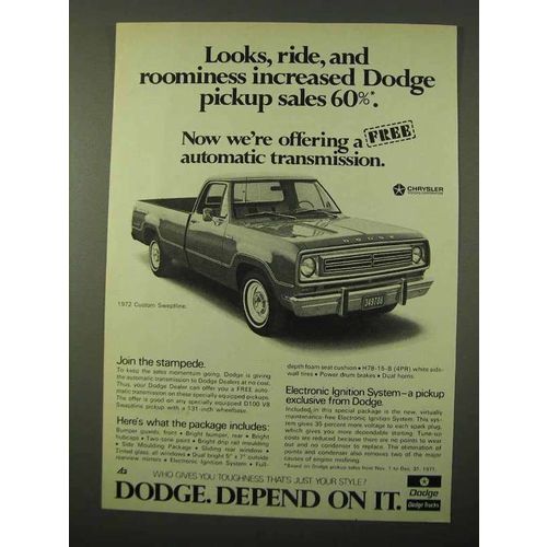 1972 Dodge Custom Sweptline Truck Ad - Roominess