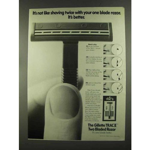 1972 Gillette Trac II Razor Ad - Like Shaving Twice